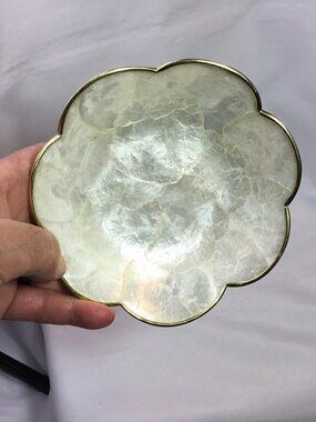 Vintage Capiz Shell Bowl Made In The Philippines 6" Diameter Gold Rim